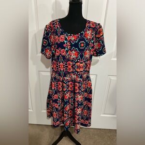 LuLaRoe 3XL Navy Midi Amelia Dress with Coral & Teal Floral Print